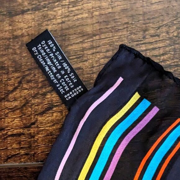 Jones New York 100% Silk Sheer Rainbow Stripe Polka Dot Long Scarf - Picture 10 of 10